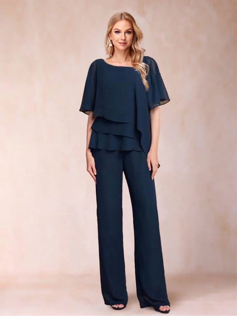 Navy Layered Wide-Leg Jumpsuit